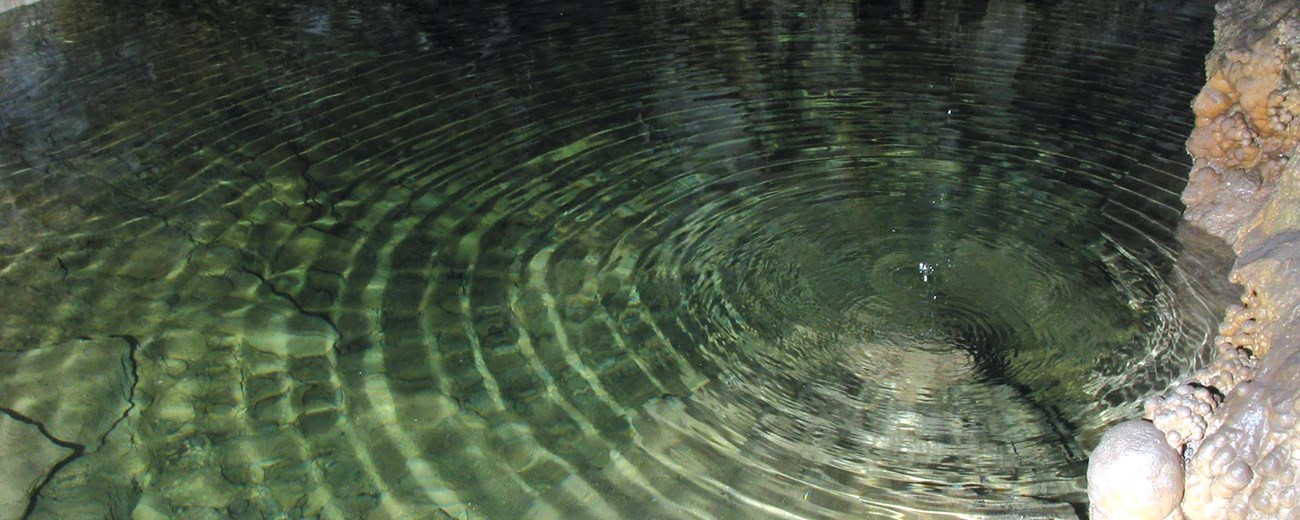 Cave water with rings from dripping