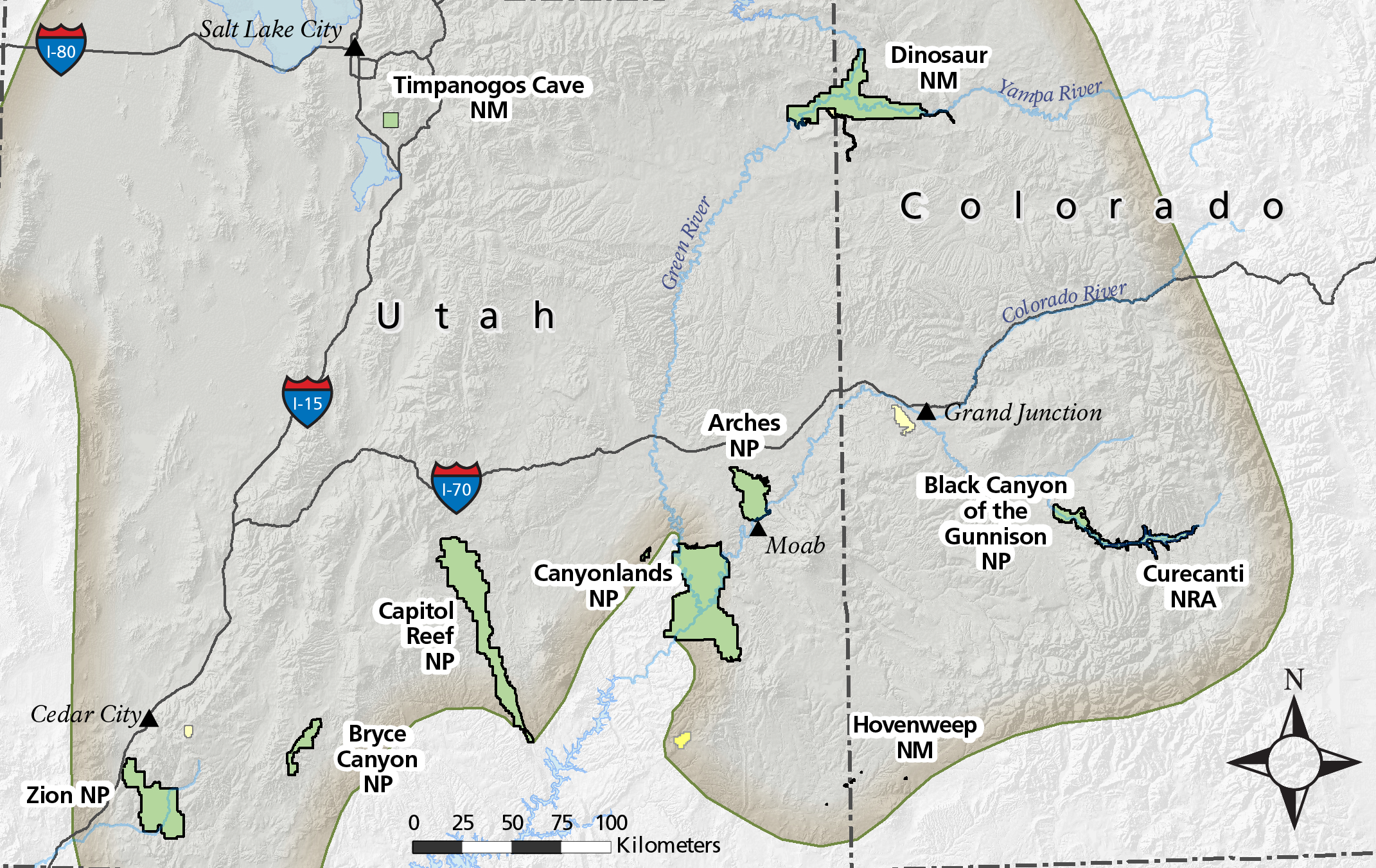 Map showing location of NCPN parks where water quality is monitored