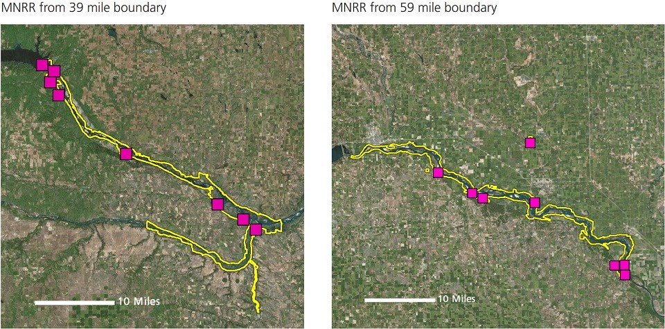 Purple squares indicate survey grids maps of 2 areas within the park and the grid squares that are surveyed