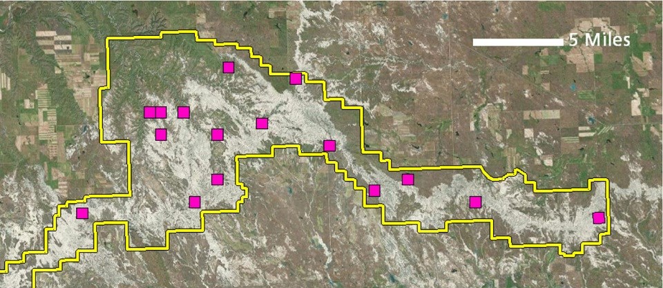 map showing outline of park and locations monitored map showing outline of park and locations monitored