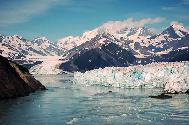 HubbardGlacier_WRST_NPS_web Hubbard Glacier, a tidewater glacier, meets the sea in its rocky fjord.
