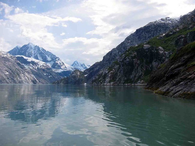 Marine ecosystems meet mountains ina fjord.