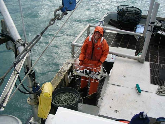 Oceanography, GLBA A researcher prepares instruments to collect ocean water chemistry.