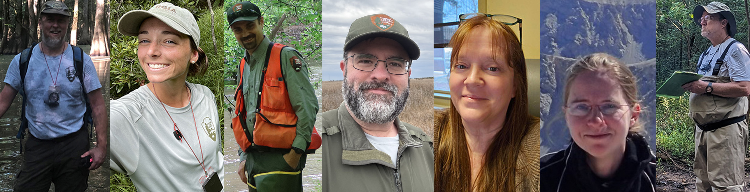 Collage of staff working the field or the office