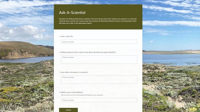Ask-A-Scientist Form Screenshot of a form for asking questions of scientists.