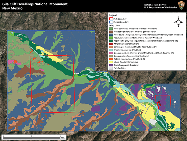 Map using color fields to show location of vegetation communities