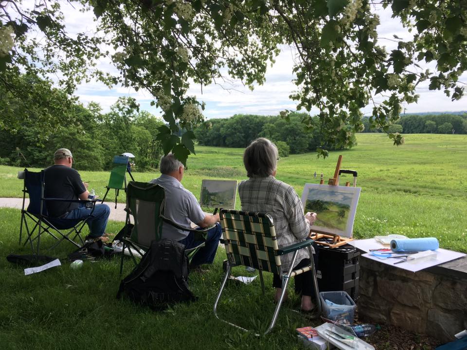 Plein Air at Valley Forge NHP Three artist painting the field in front of them