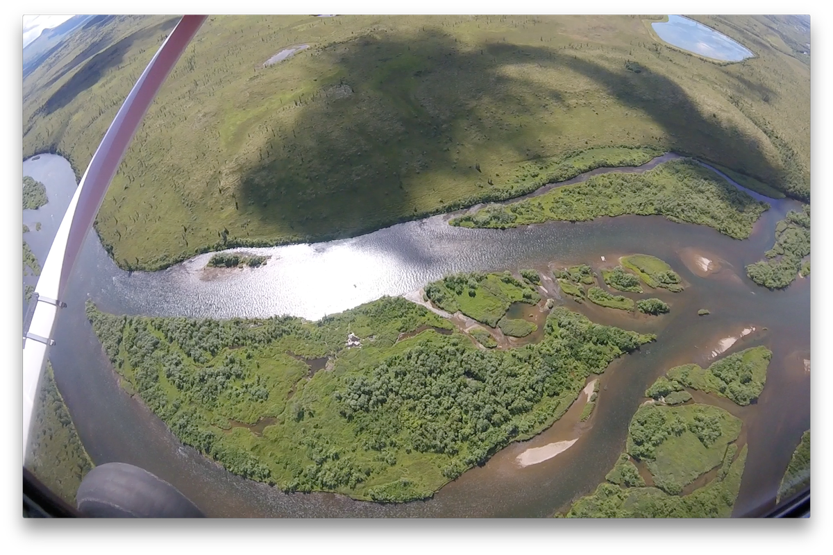 Aerial view of a river on a sunny day.