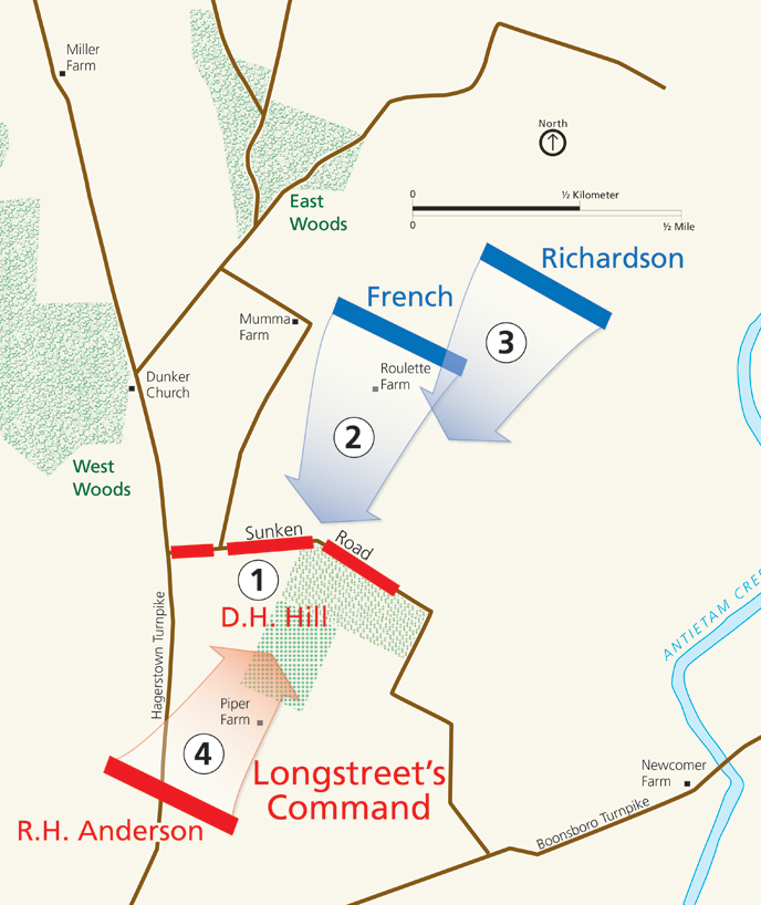 Battle Of Antietam Sunken Road - Bloody Lane Map Stop 8 