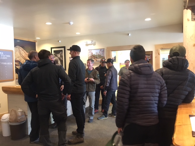 Climbers checking in at the ranger station prior to a climb