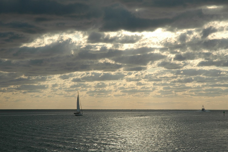 Sailboat heading for open water near Stiltsville