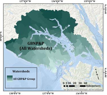 green highlighting the Glacier Bay study area