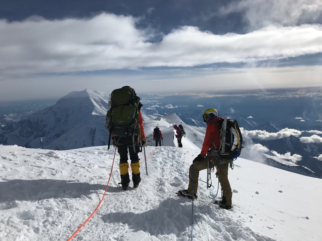 An NPS ranger patrol heads down from 17,200 foot camp.