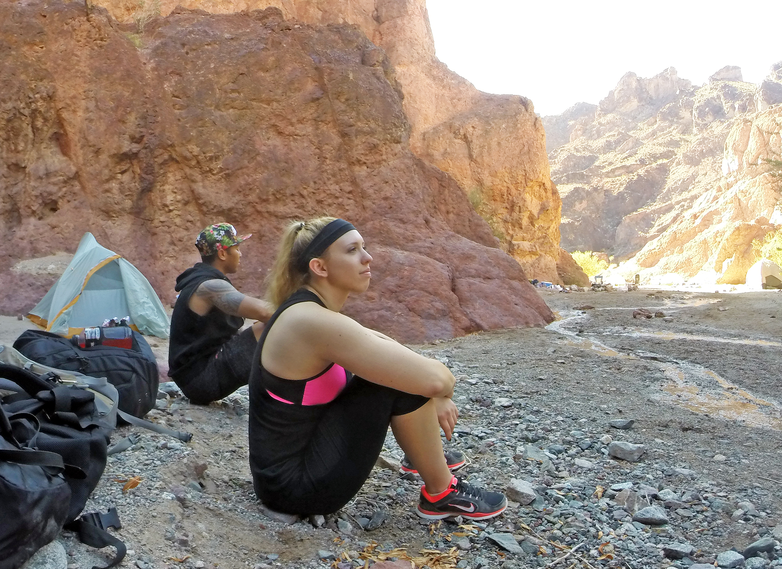 airmen rest in a canyon after a hike