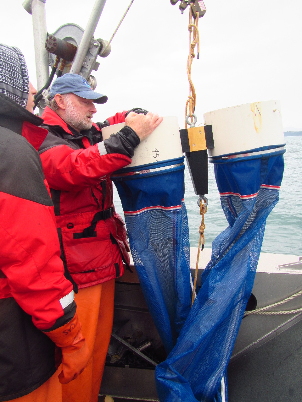 person readying zooplankton nets