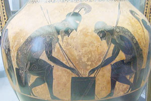 Vase decorated with men playing a game Vase decorated with men playing a game