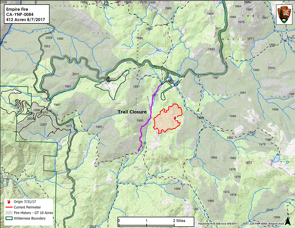 Map showing Empire Fire on 8.8.17 and shows trail closure Map showing Empire Fire on 8.8.17 and shows trail closure