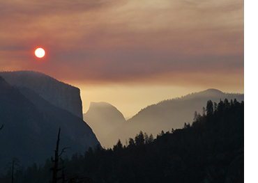 Smoky skies in Yosemite Valley on August 8 Smoky skies in Yosemite Valley on August 8