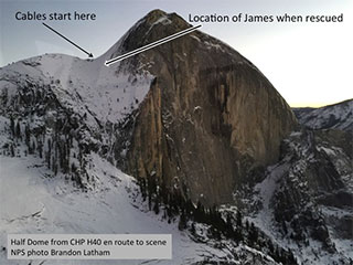 Photo showing snow on sub dome and cable route