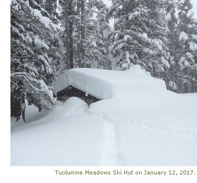 Tuolumne Meadows Ski Hut under a lot of snow