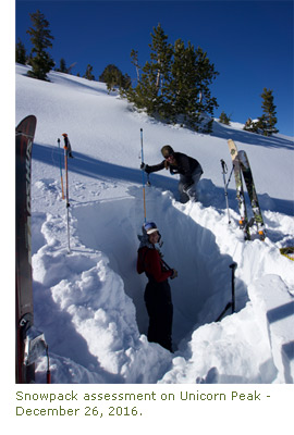 Rangers measuring the snowpack on Unicorn Peak