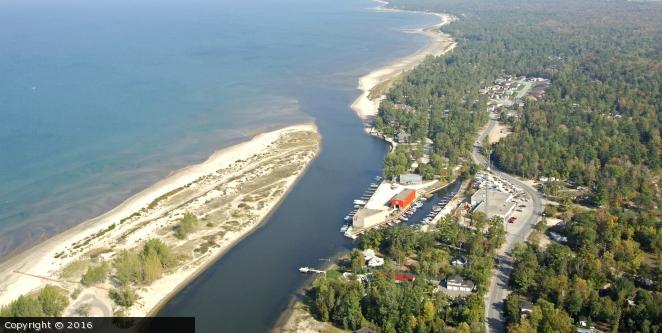 An Aerial View of the Nottawasaga River’s Inlet where the USS Tigress and USS Scorpion Were Captured (Nottawasage). An Aerial View of the Nottawasaga River’s Inlet where the USS Tigress and USS Scorpion Were Captured (Nottawasage).