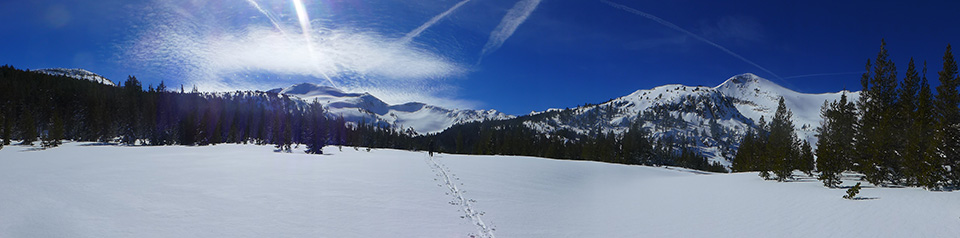 Unicorn Creek and a skier on February 4 sunny day Unicorn Creek and a skier on February 4 sunny day