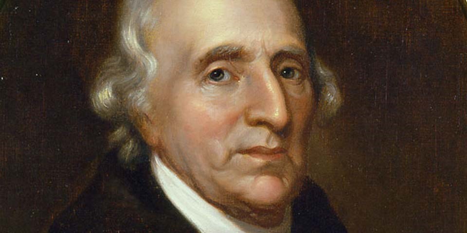 Color image of a detail of a painting of Charles Carroll, showing his face with green eyes, white hair, and long, prominent nose. Color image of a detail of a painting of Charles Carroll, showing his face with green eyes, white hair, and long, prominent nose.