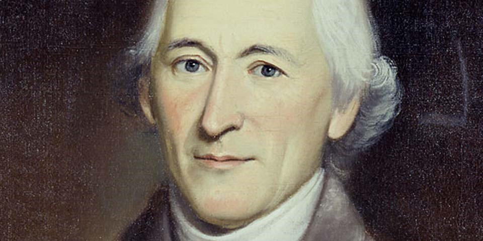 Color image of a detail of a painting of Charles Thomson, shown from forehead to chin. He has white hair, blue eyes, and a long, thin nose. Color image of a detail of a painting of Charles Thomson, shown from forehead to chin. He has white hair, blue eyes, and a long, thin nose.