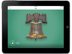 Screen of NPS Independence app showing the Liberty Bell against a green background.