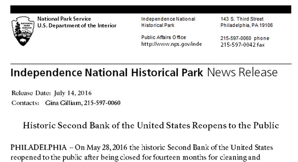 News Releases Independence National Historical Park (U S National