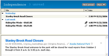 Example of an RSS feedreader