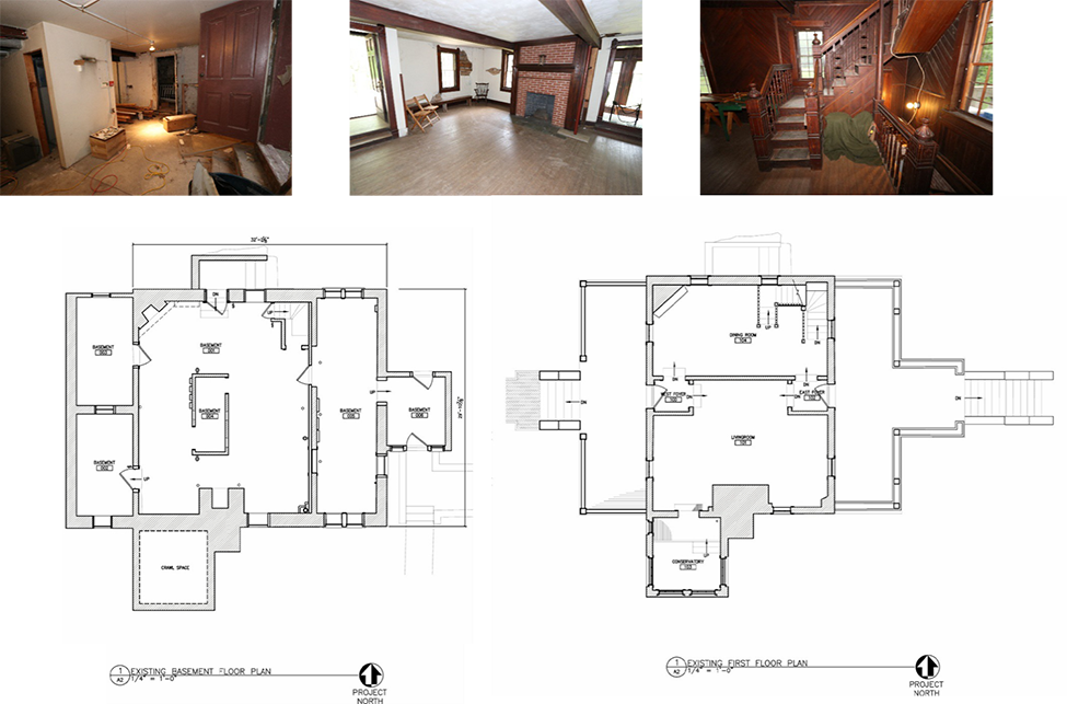 main house 4 Line drawings of the inside of the basement level of the Bailly main house and the first floor.