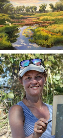 Photo of 2018 Artist-in-Residence, Caroline Goldsmith with artwork.