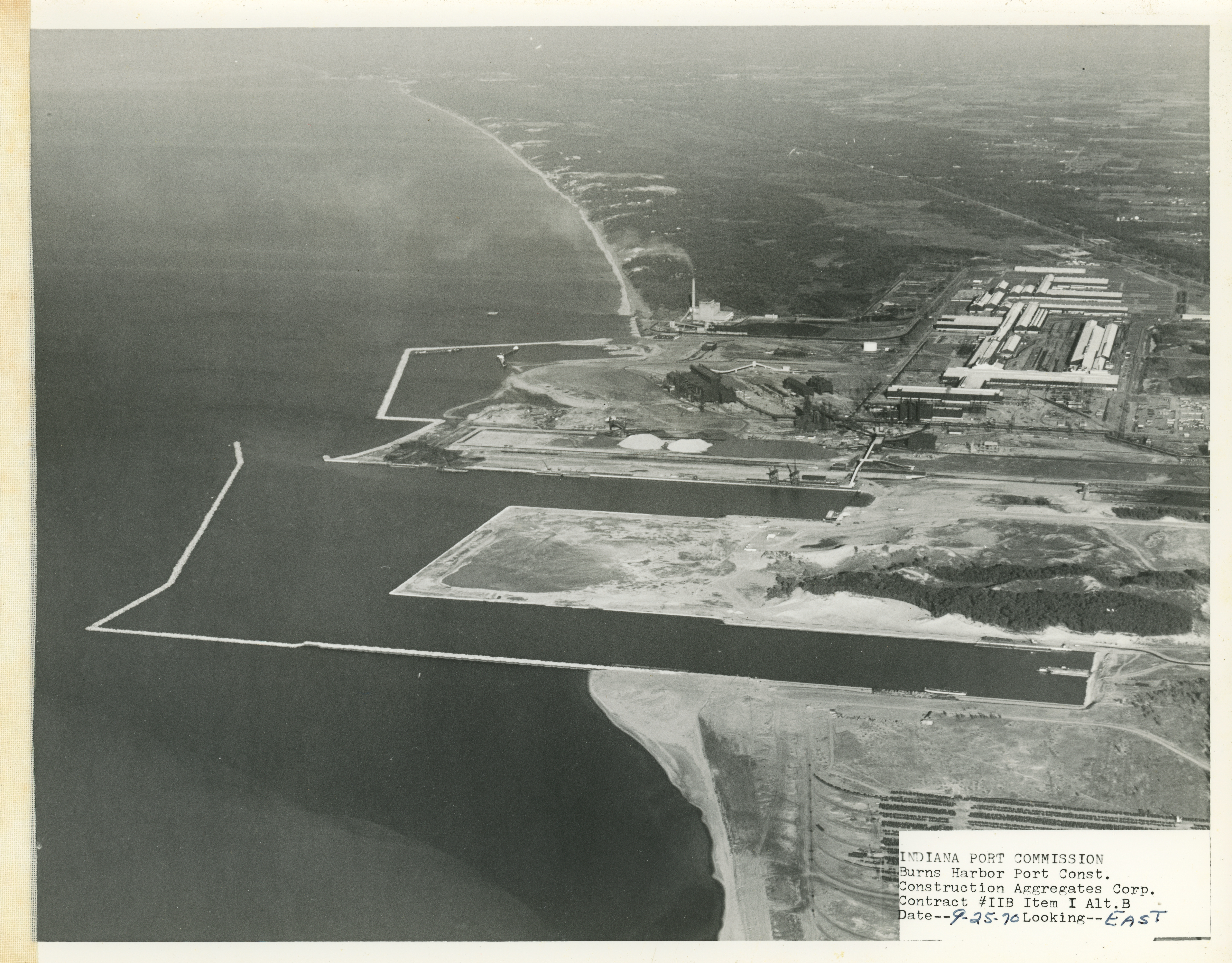 Aerial photograph of the Port of Indiana construction scene from September of 1970
