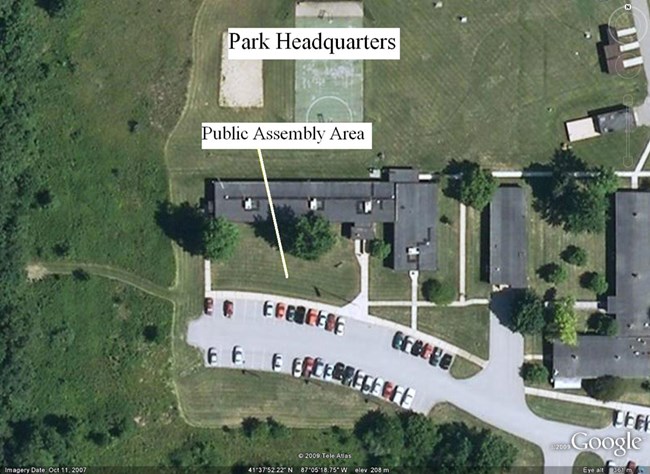 Arial Photo of Approved Public Assembly Area Park Headquarters Front Lawn