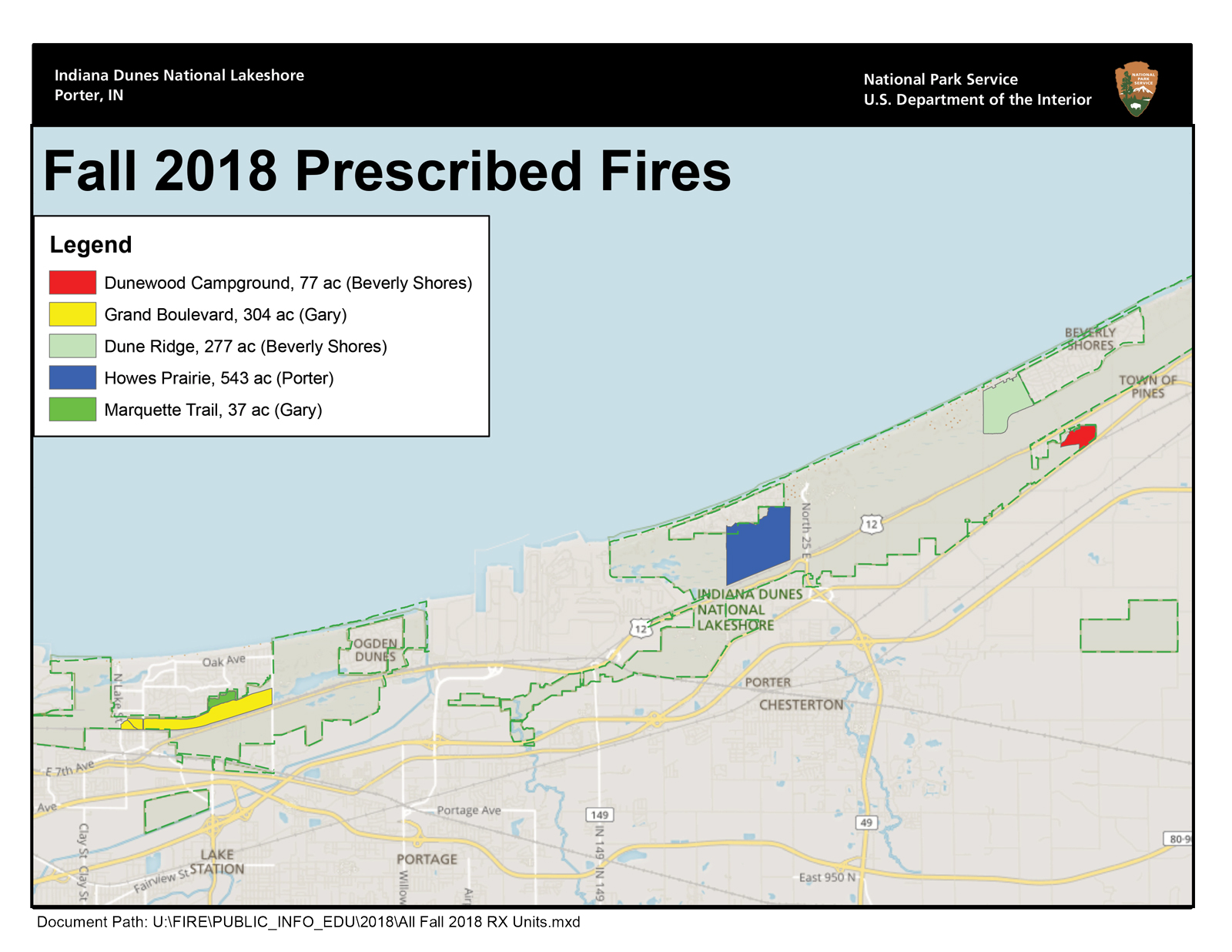 Five Prescribed Fires Fall 2018 Map Showing Indiana Dunes Five Prescribed Fires Fall 2018