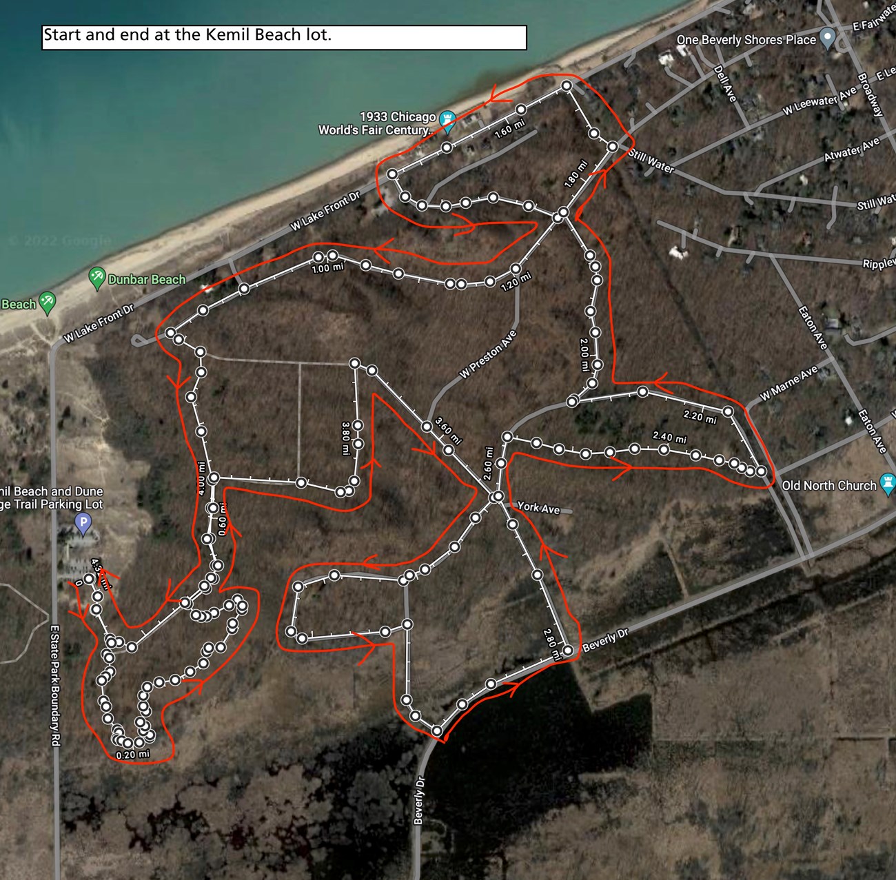 Map Dune Ridge, Beverly Shores, COP Homes 1966 Hiking Challenge