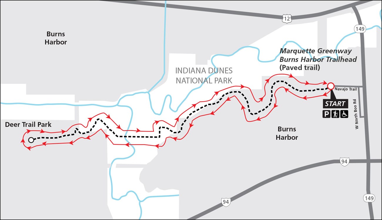 1966 Hiking Challenge trail map for the Marquette Greenway Salt Creek, Deer Trail Park trail route.