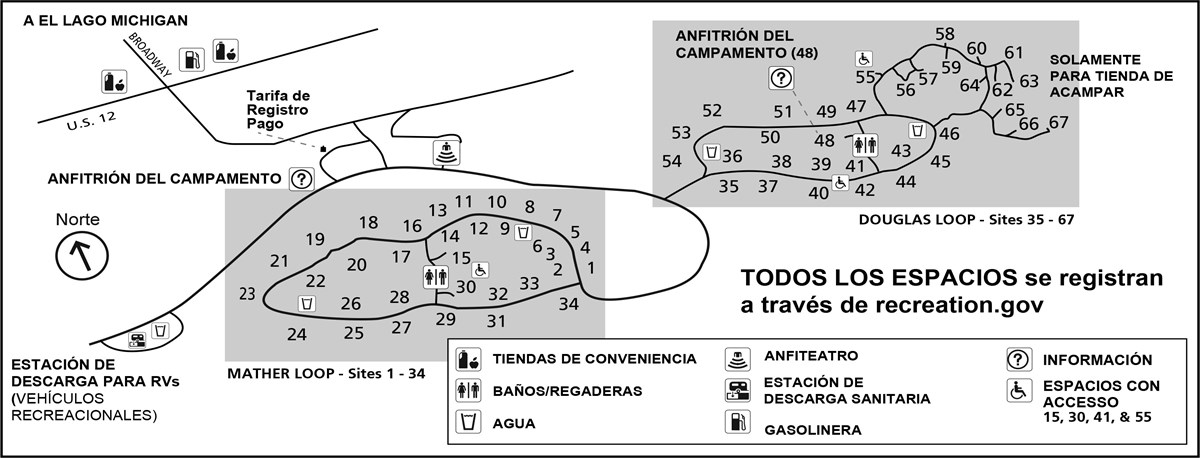 Mapa de Campamento Dunewood en espanol.