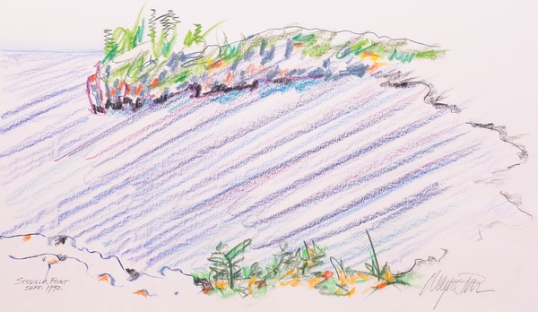 A colored pencil drawing shows a water scene