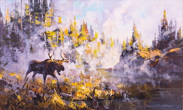 Artwork shows a bull moose in a nature scene