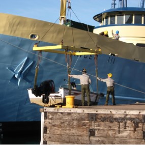 Unloading a boat at Rock Harbor