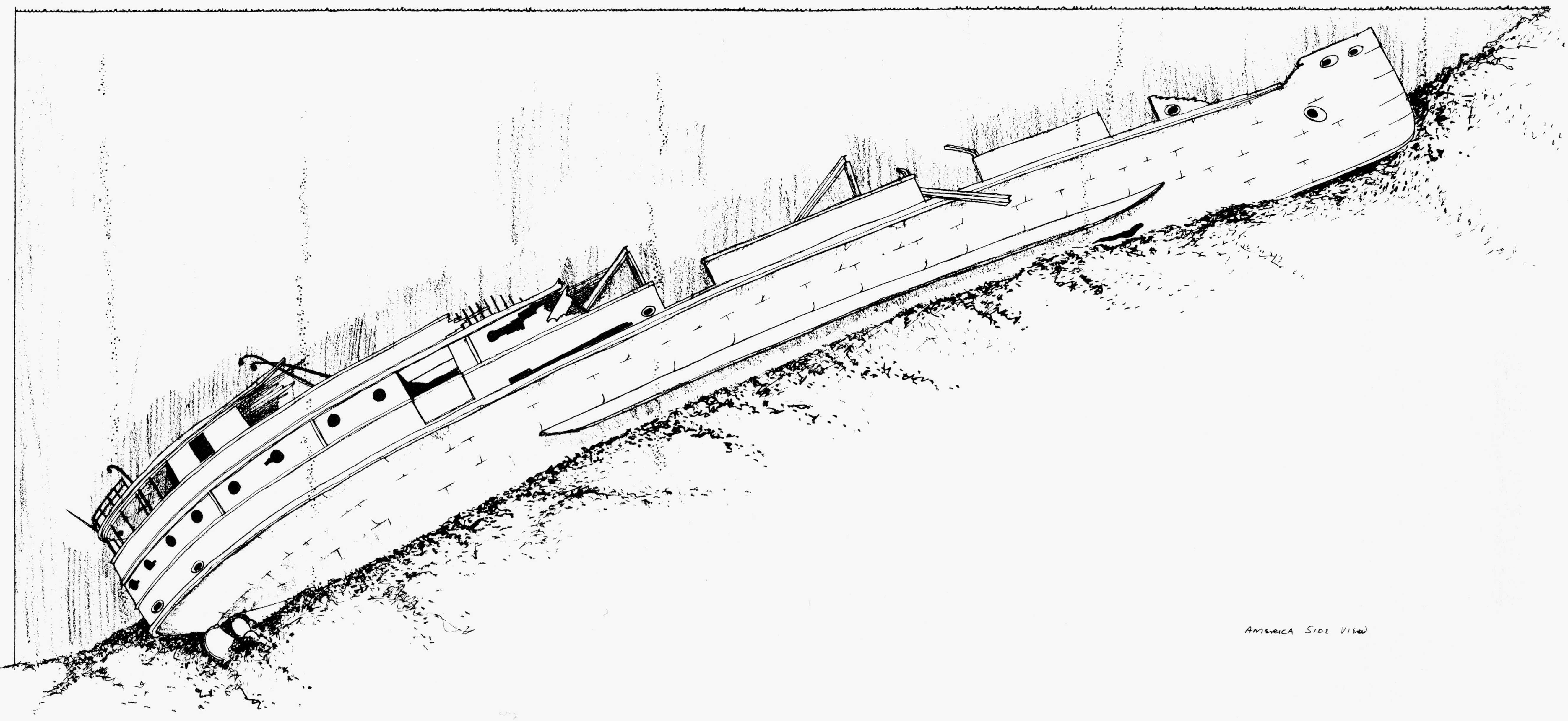 side sketch of the America shipwreck