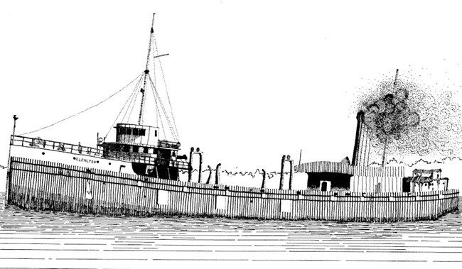 artist sketch of the SS Glenlyon, port side view