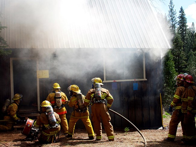 firefighters training on a structural fire