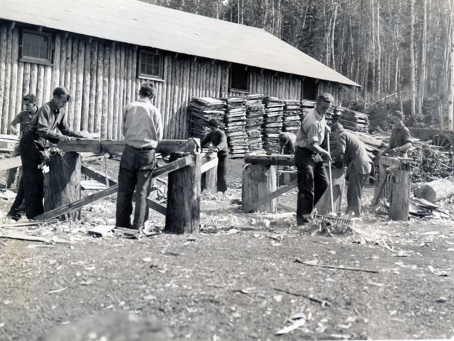 men manufacturing cedar shingles