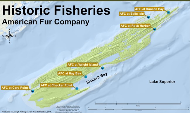 map displaying 7 AFC fisheries scattered evenly across the island shorelines