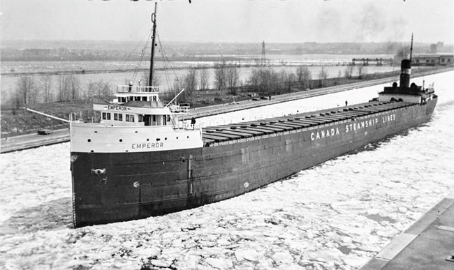 SS Emperor cutting ice as it arrives into port
