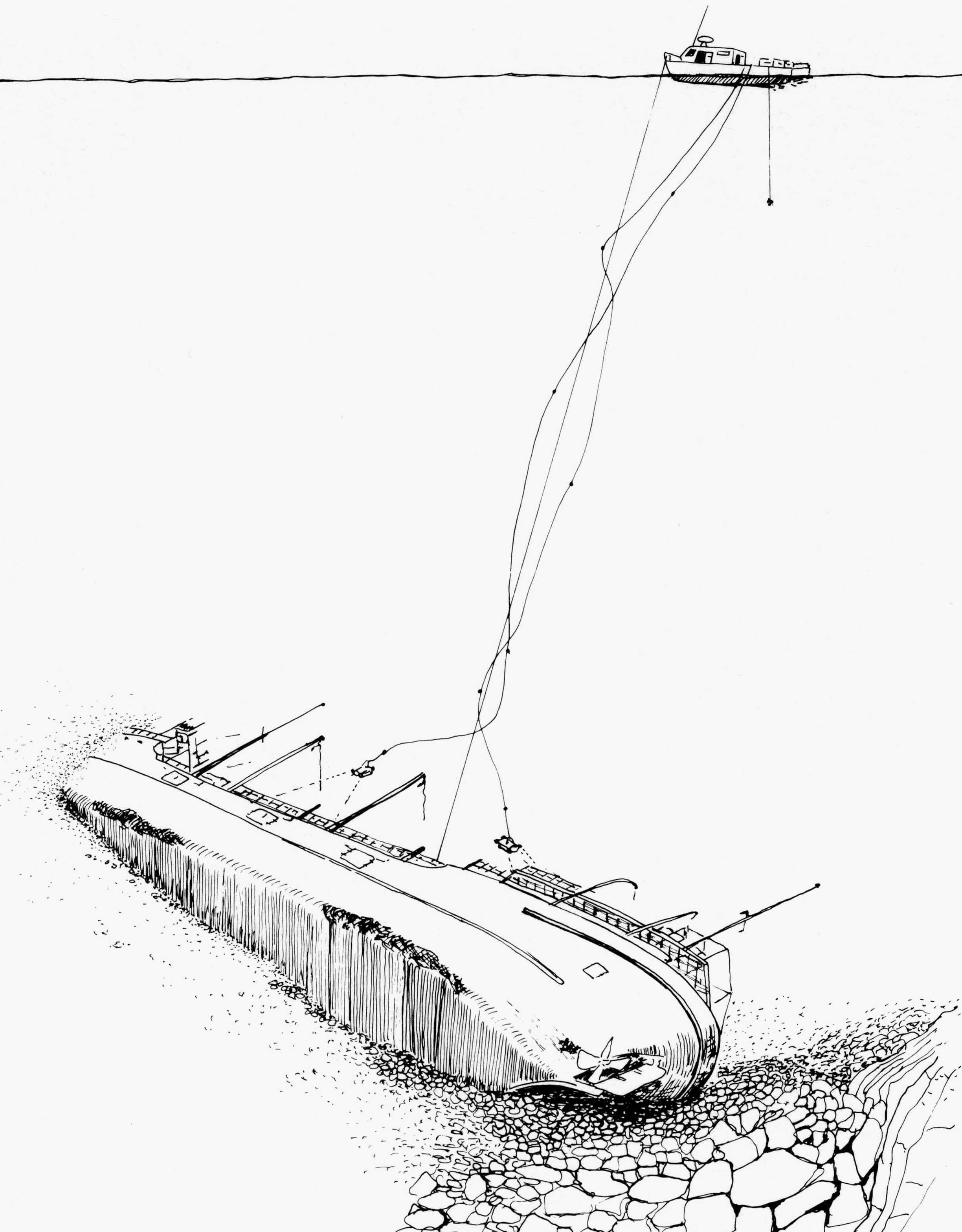lakebed sketch of the SS Kamloops shipwreck